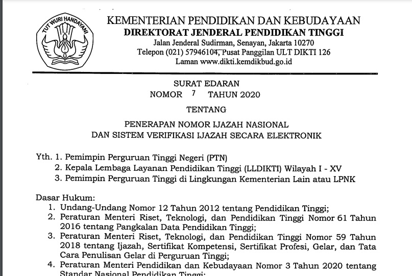 Terkait Terkait Peraturan Penomoran Ijazah Nasional (PIN) dan Sistem Verifikasi Ijazah Secara Elektronik (SIVIL)